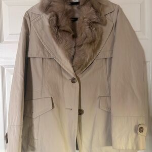 Women's Tan Coat with Faux Fur Collar